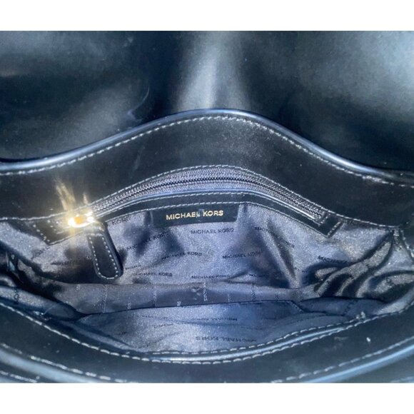 Michael Kors Black Leather Women’s With Gold-Tone Lock Closure Crossbody Bag - Picture 6 of 12